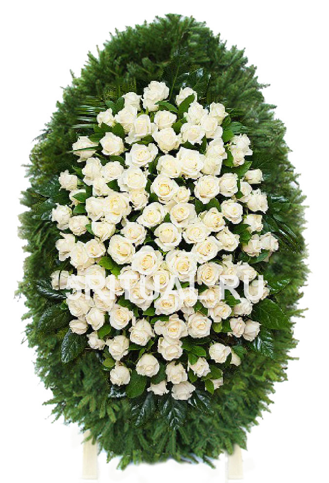product: Ритуальный венок с белыми розами Аваланж  №15 - фото № 1.